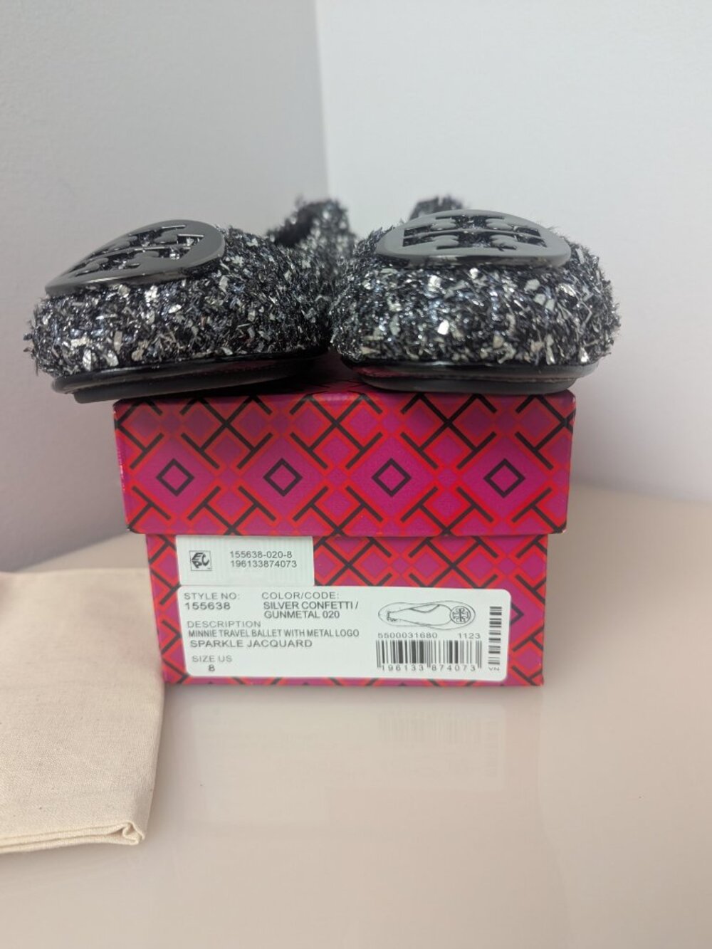 Tory Burch $348 LUREX SPARKLY BLINGY Minnie Ballet Travel Flats Tweed MANY SIZES - Picture 8 of 14